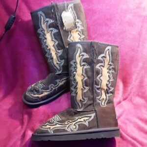 Brown and Tan Embroidered Boots